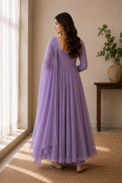 Mayuri - Lavender Georgette Anarkali Suit Set with Dupatta