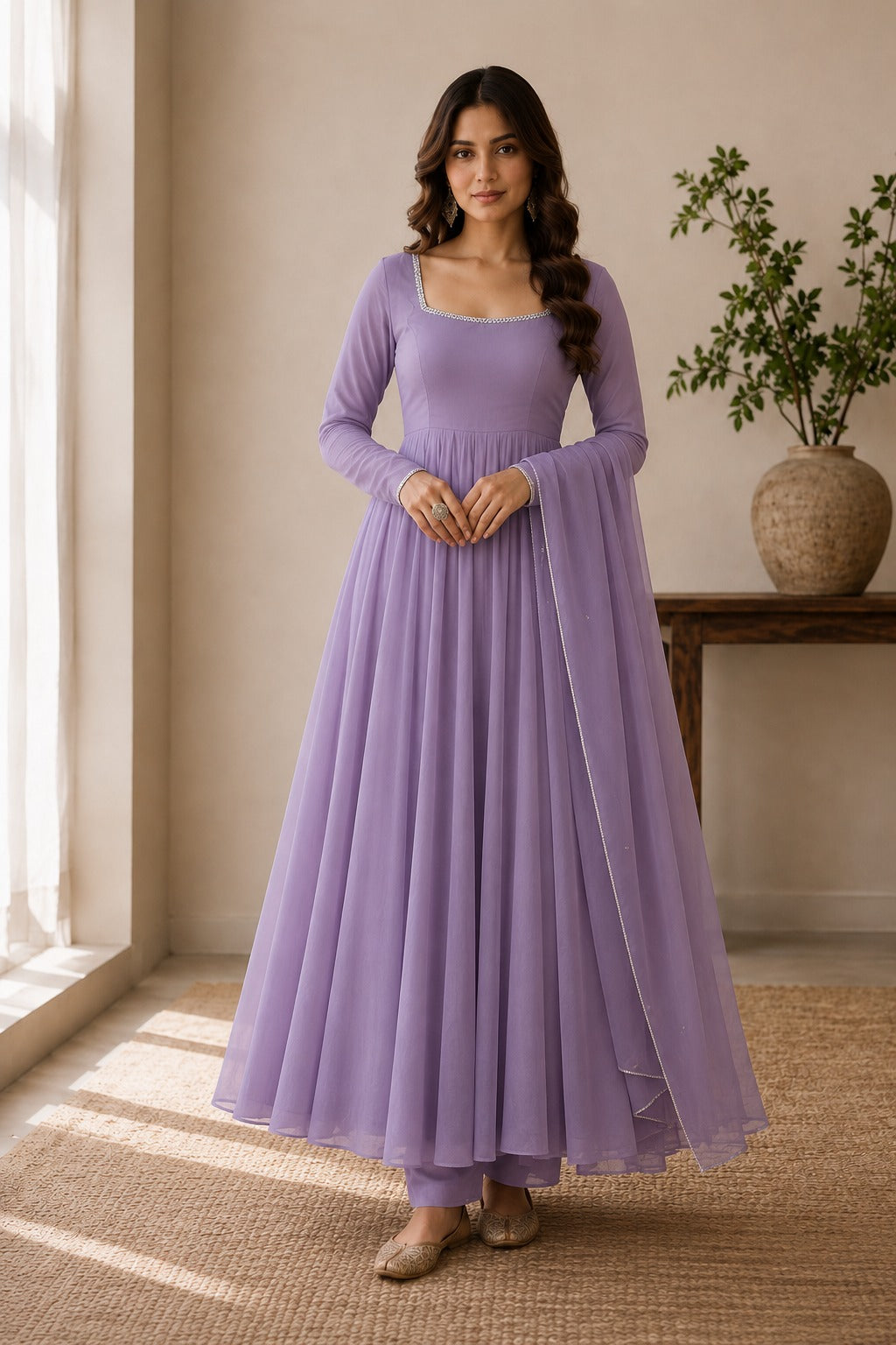 Mayuri - Lavender Georgette Anarkali Suit Set with Dupatta